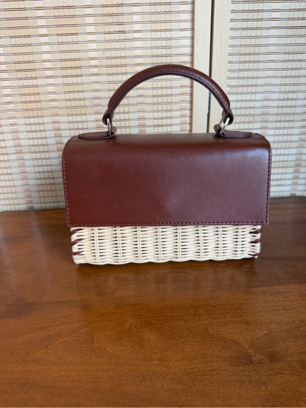 J.Crew Rattan and Brown Leather mini top-handle bag